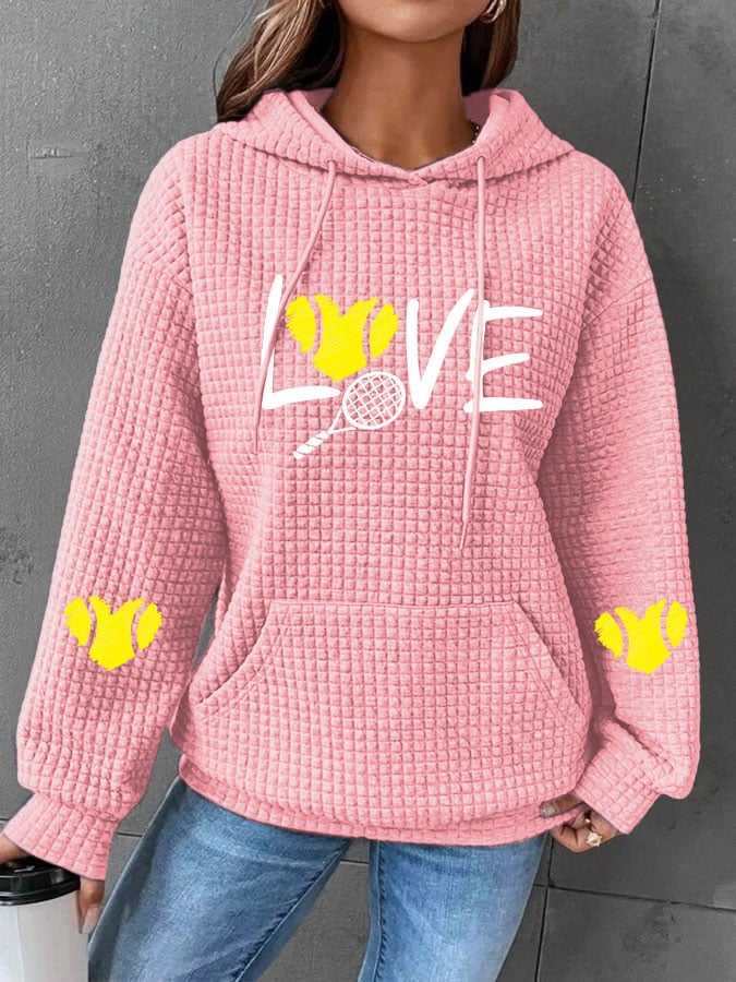 Women's love tennis printed waffle hooded sweatshirt