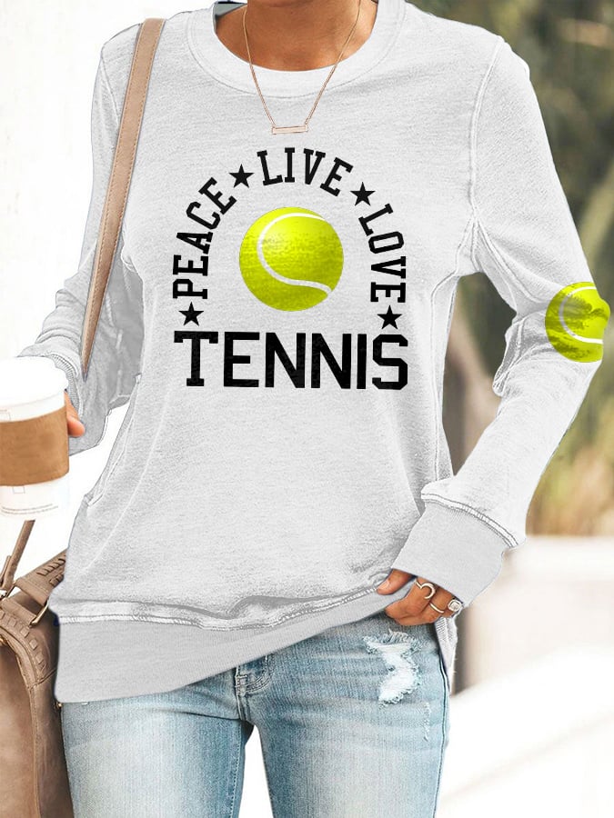 Women's Retro Peace Live Love Tennis Print Sweatshirt