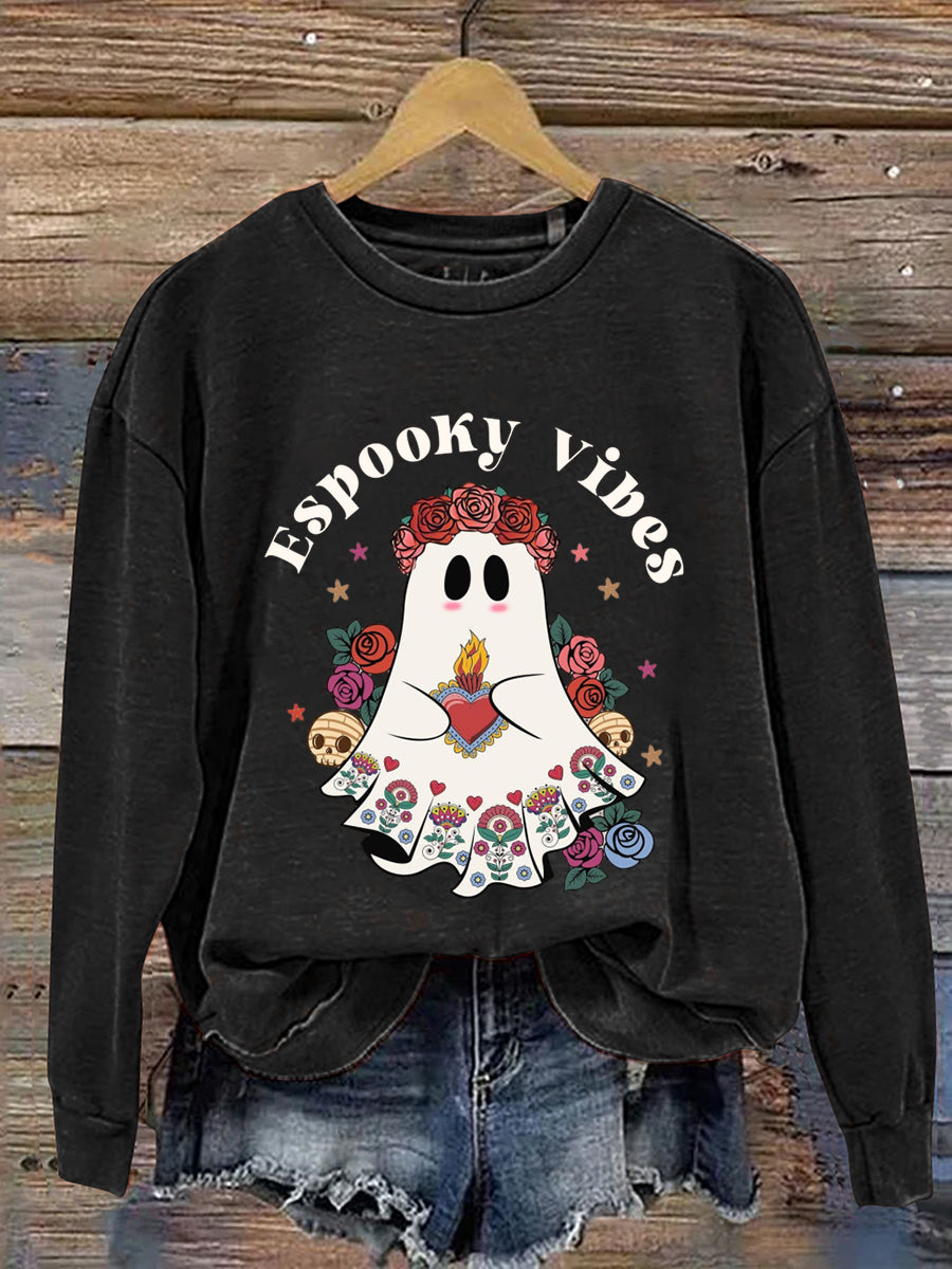 Espooky Vibes Ghost Halloween Art Print Casual Sweatshirt