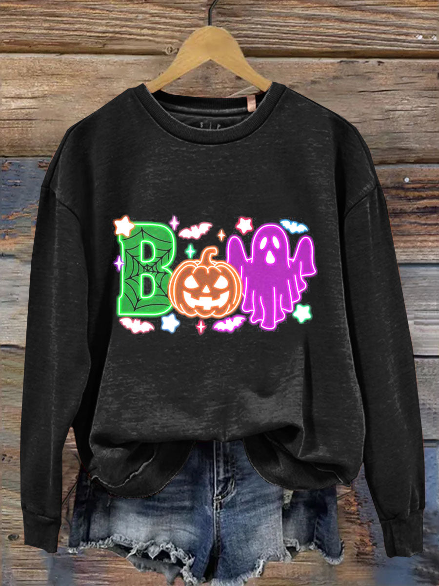 Neon Ghost Boo Halloween Art Print Casual  Sweatshirt