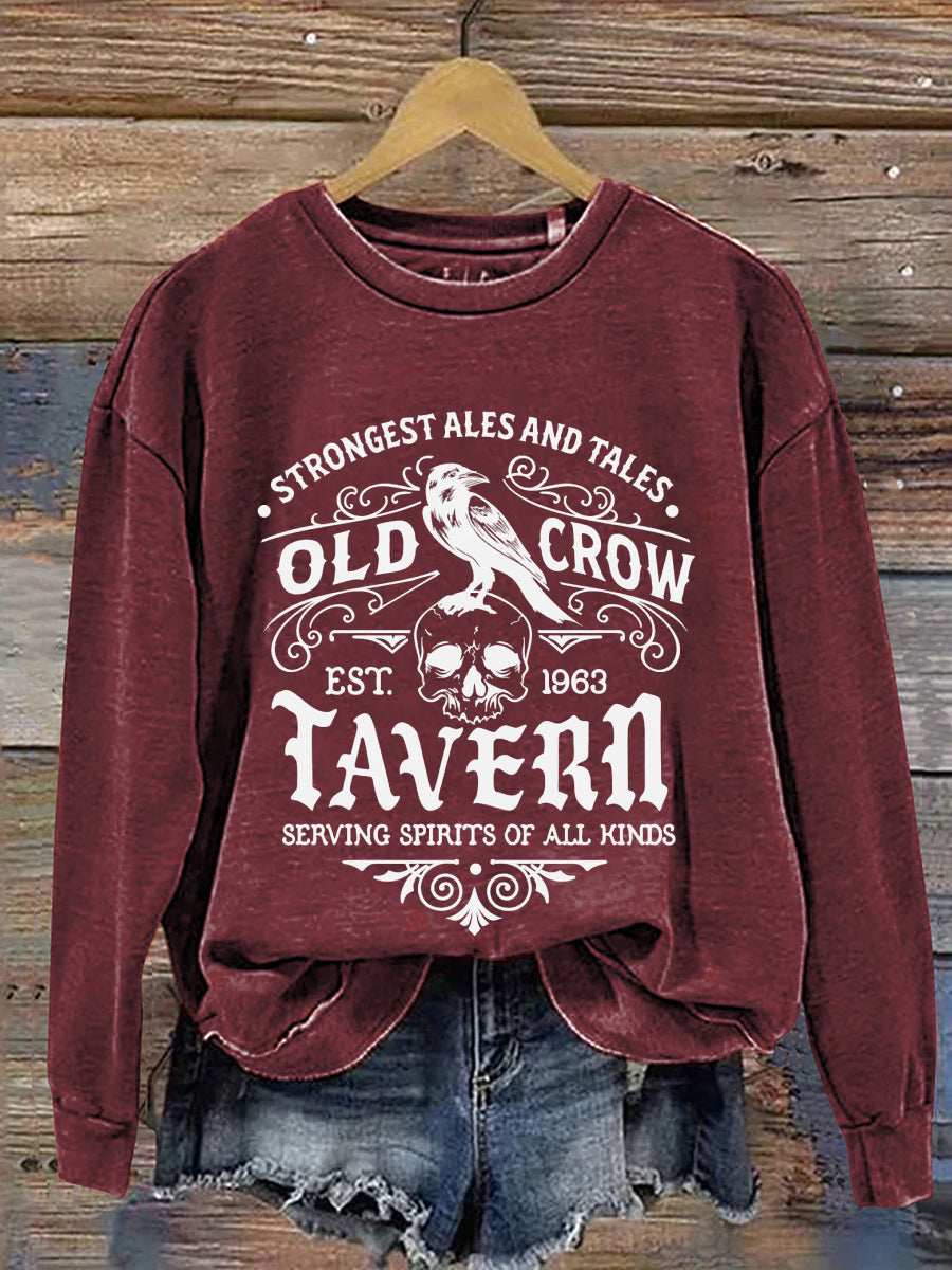 Strongest Ales And Tales Old Crow Tavern Serving Spirits Of All Kinds Halloween Art Print Casual Sweatshirt