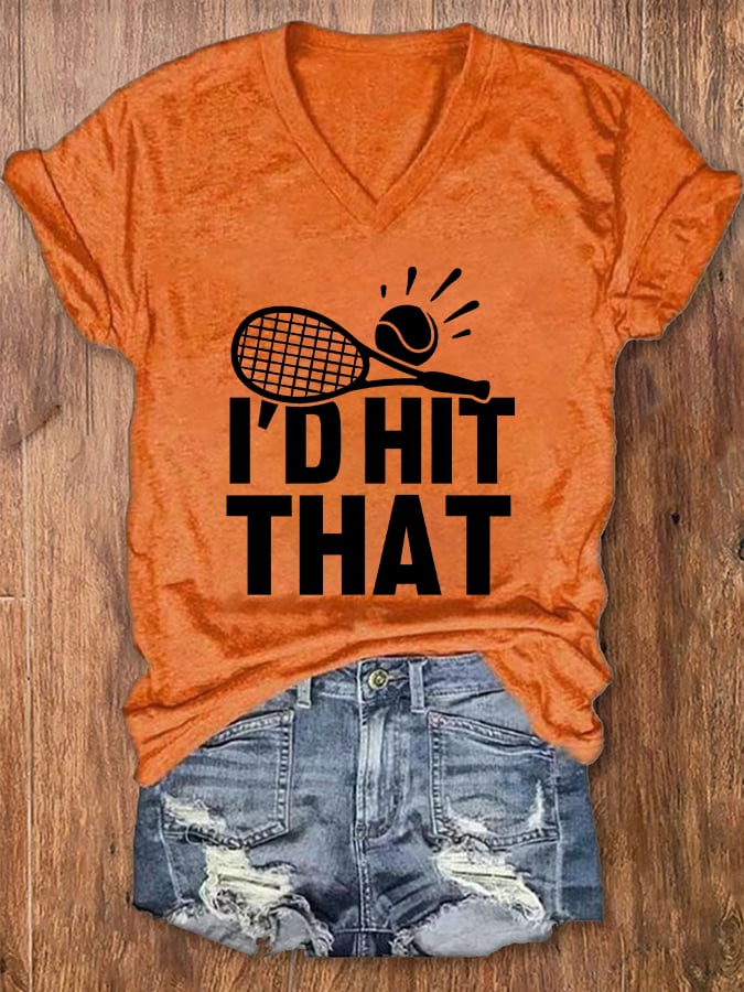 Women's Fun Tennis Printed Casual V-Neck T-Shirt