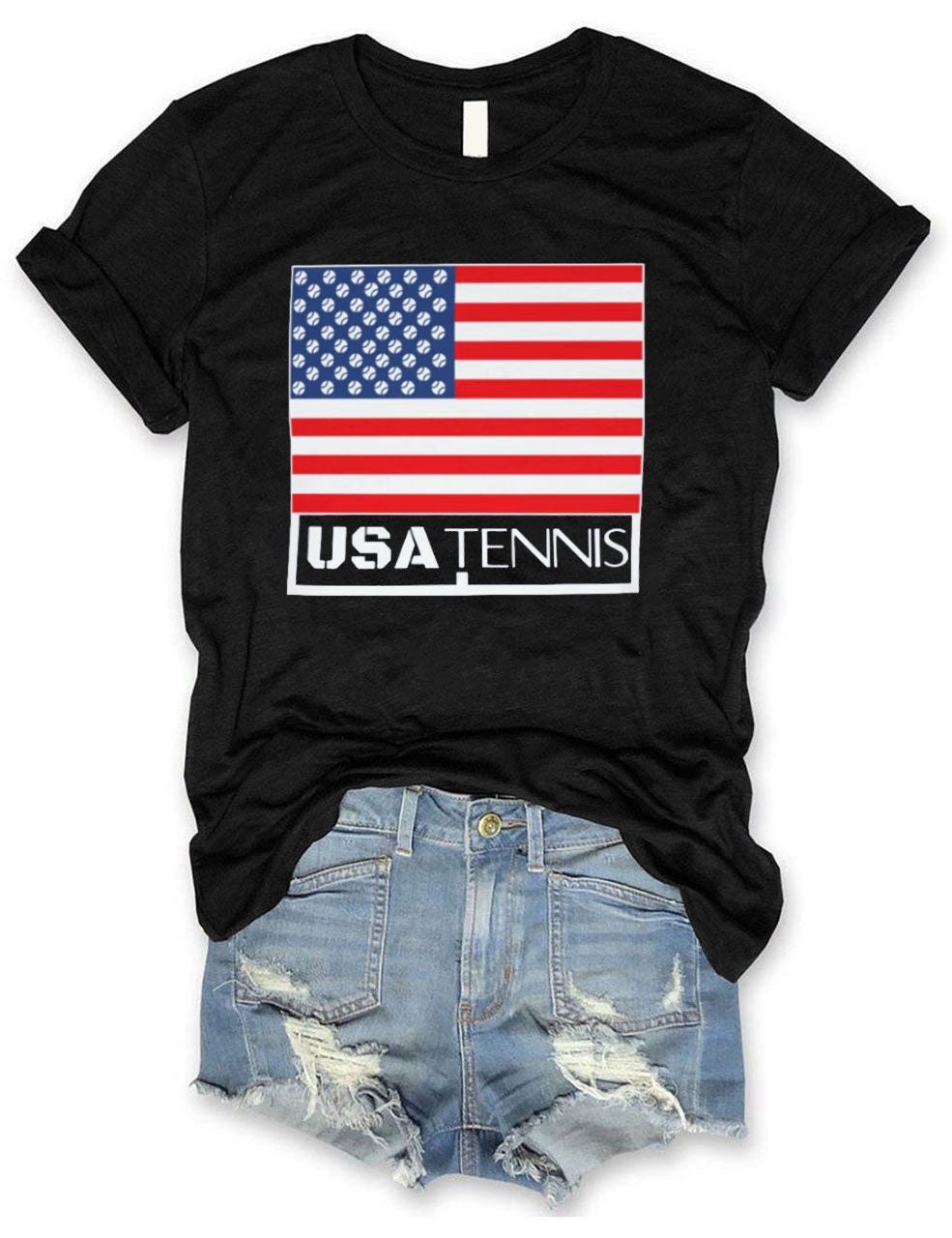 USA Tennis Patriotic US Flag 4th of July T-shirt