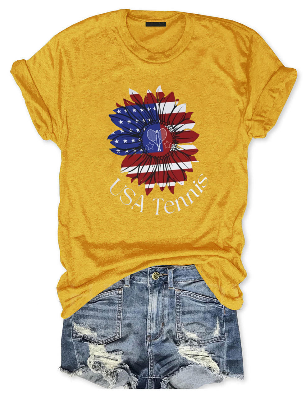 USA Tennis Flower Cute 4th of July T-shirt