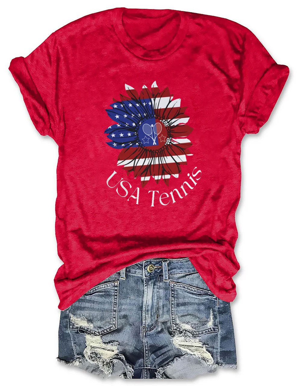 USA Tennis Flower Cute 4th of July T-shirt