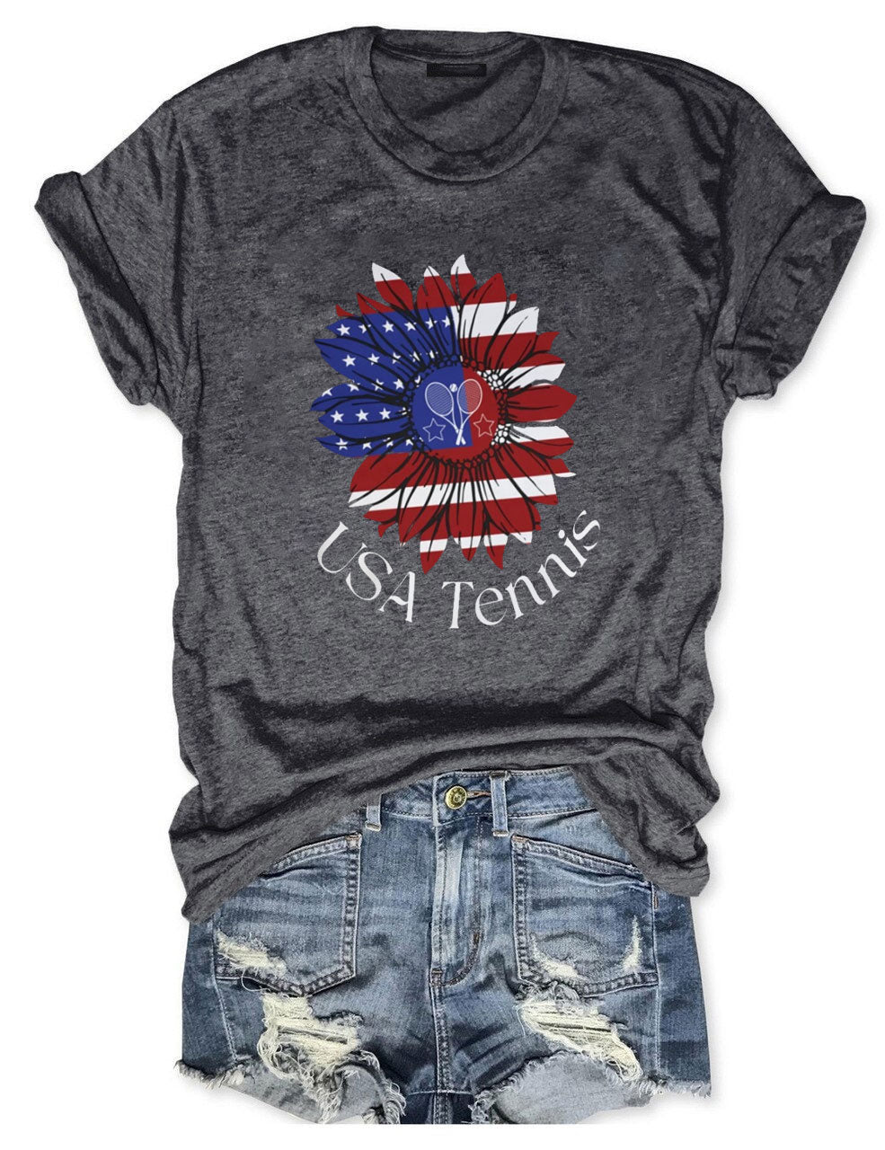 USA Tennis Flower Cute 4th of July T-shirt