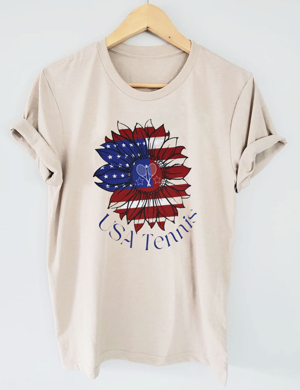 USA Tennis Flower Cute 4th of July T-shirt