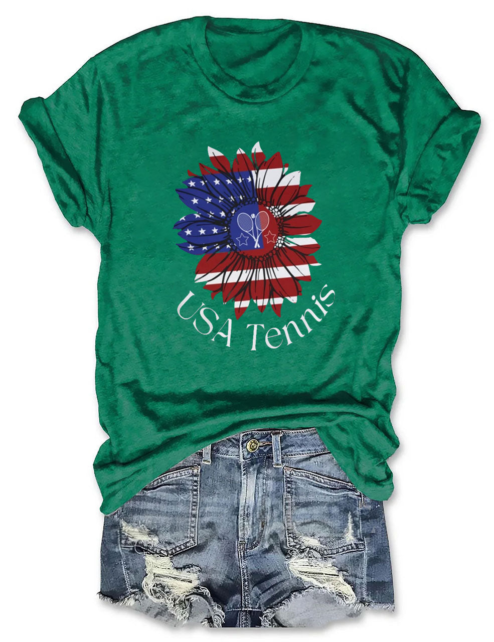 USA Tennis Flower Cute 4th of July T-shirt