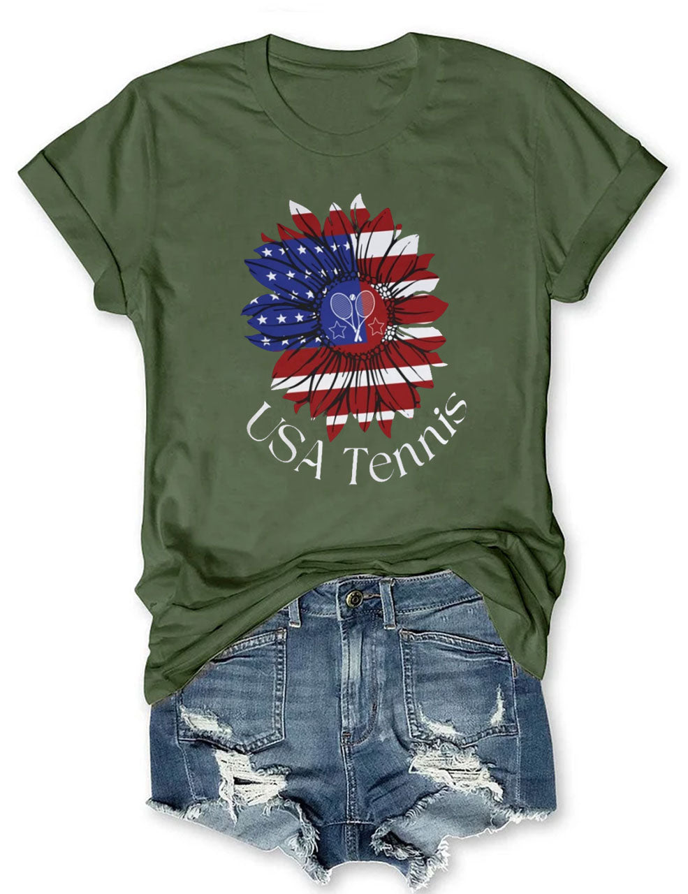 USA Tennis Flower Cute 4th of July T-shirt