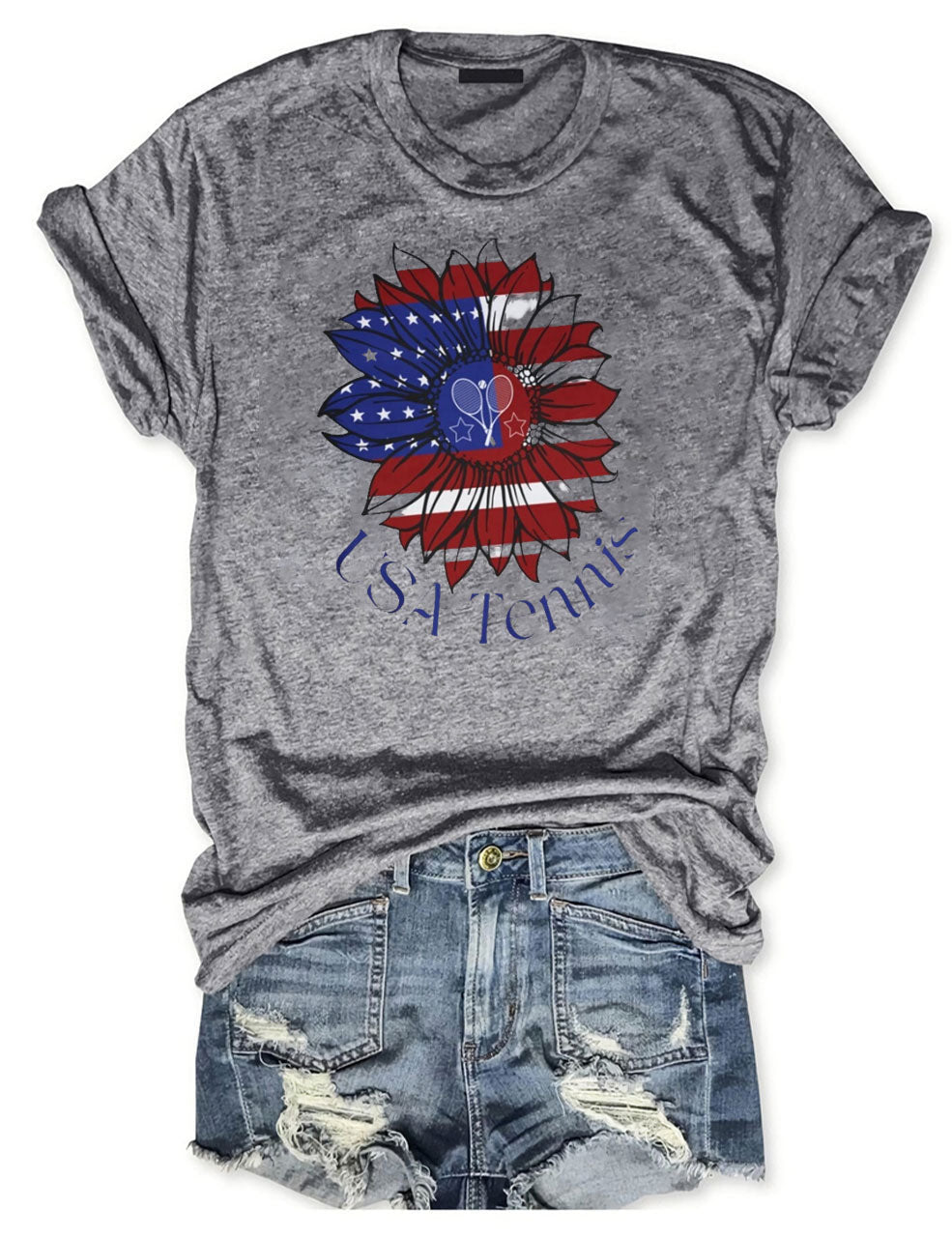 USA Tennis Flower Cute 4th of July T-shirt