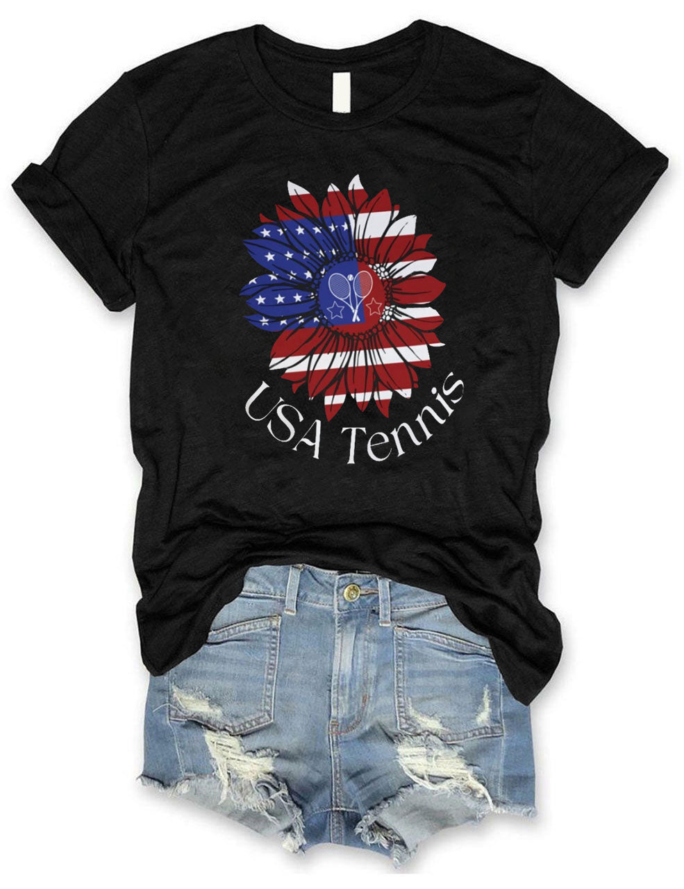 USA Tennis Flower Cute 4th of July T-shirt