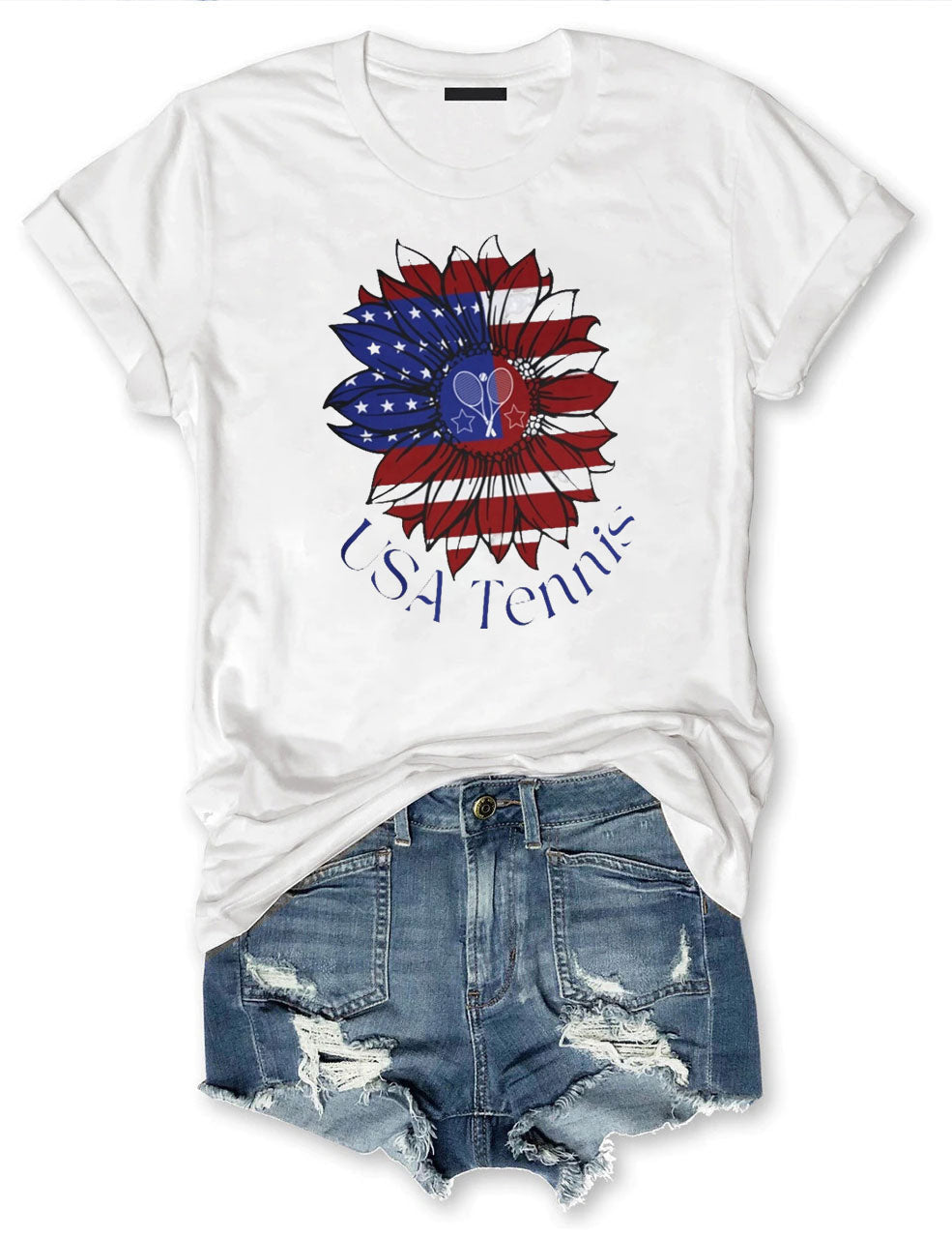 USA Tennis Flower Cute 4th of July T-shirt