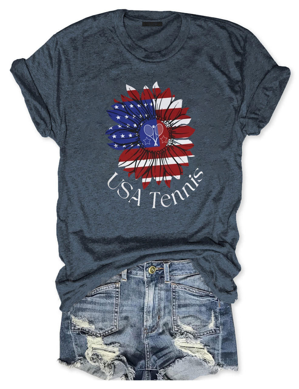 USA Tennis Flower Cute 4th of July T-shirt