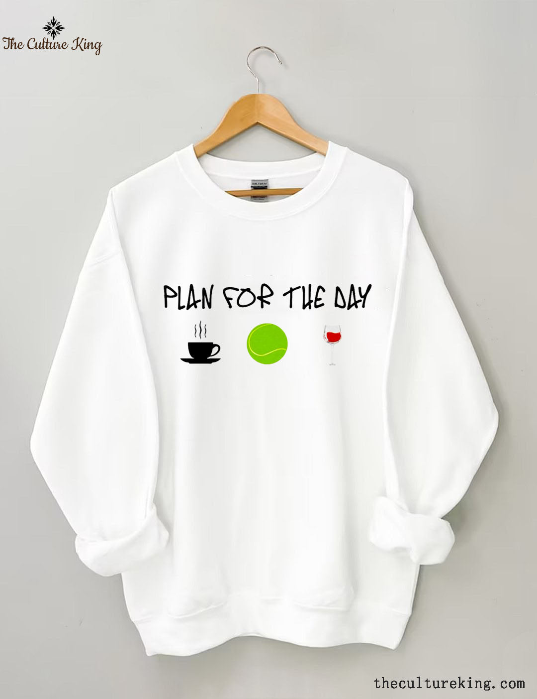 Plan For The Day Coffee Tennis Wine Print sweatshirt