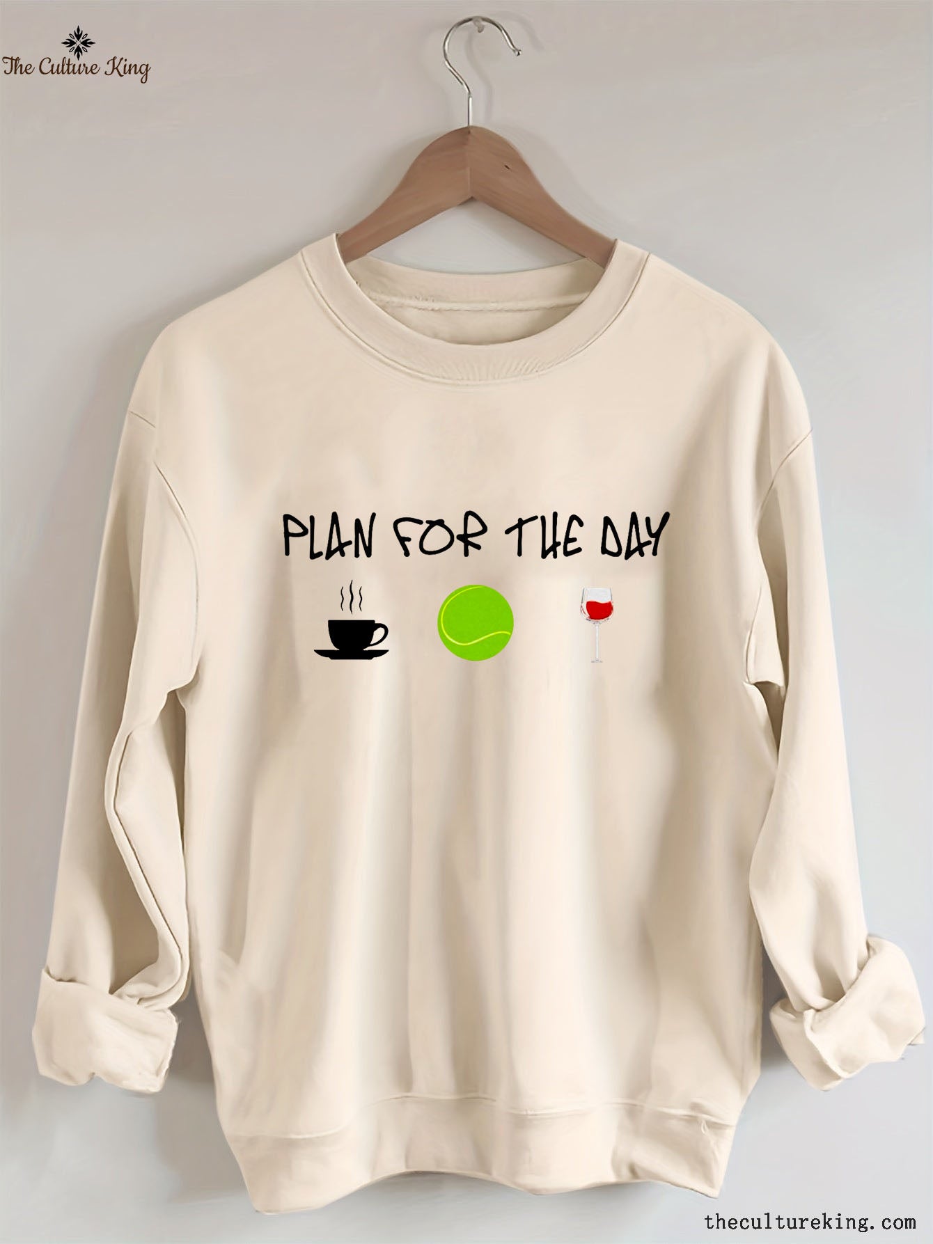 Plan For The Day Coffee Tennis Wine Print sweatshirt