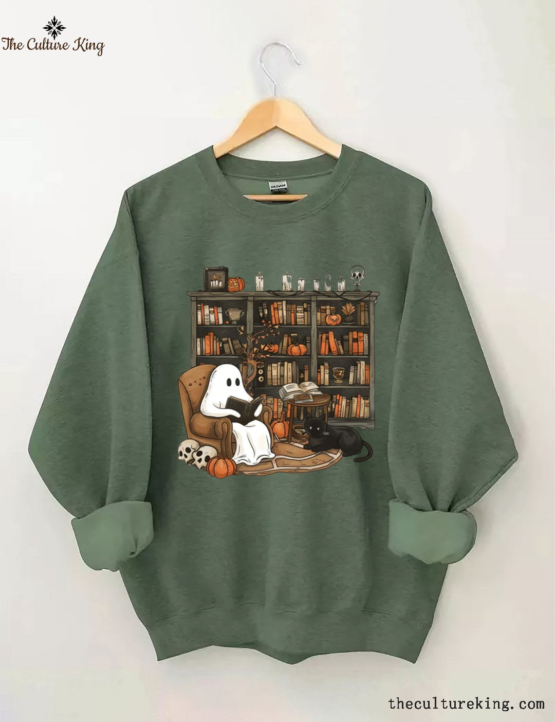 Retro Ghost Reading Books Halloween Sweatshirt