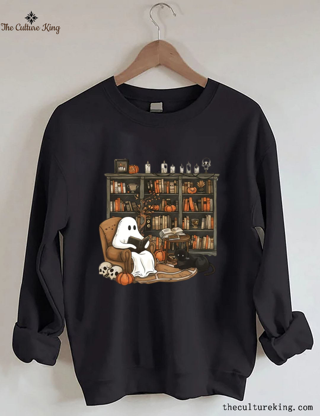 Retro Ghost Reading Books Halloween Sweatshirt