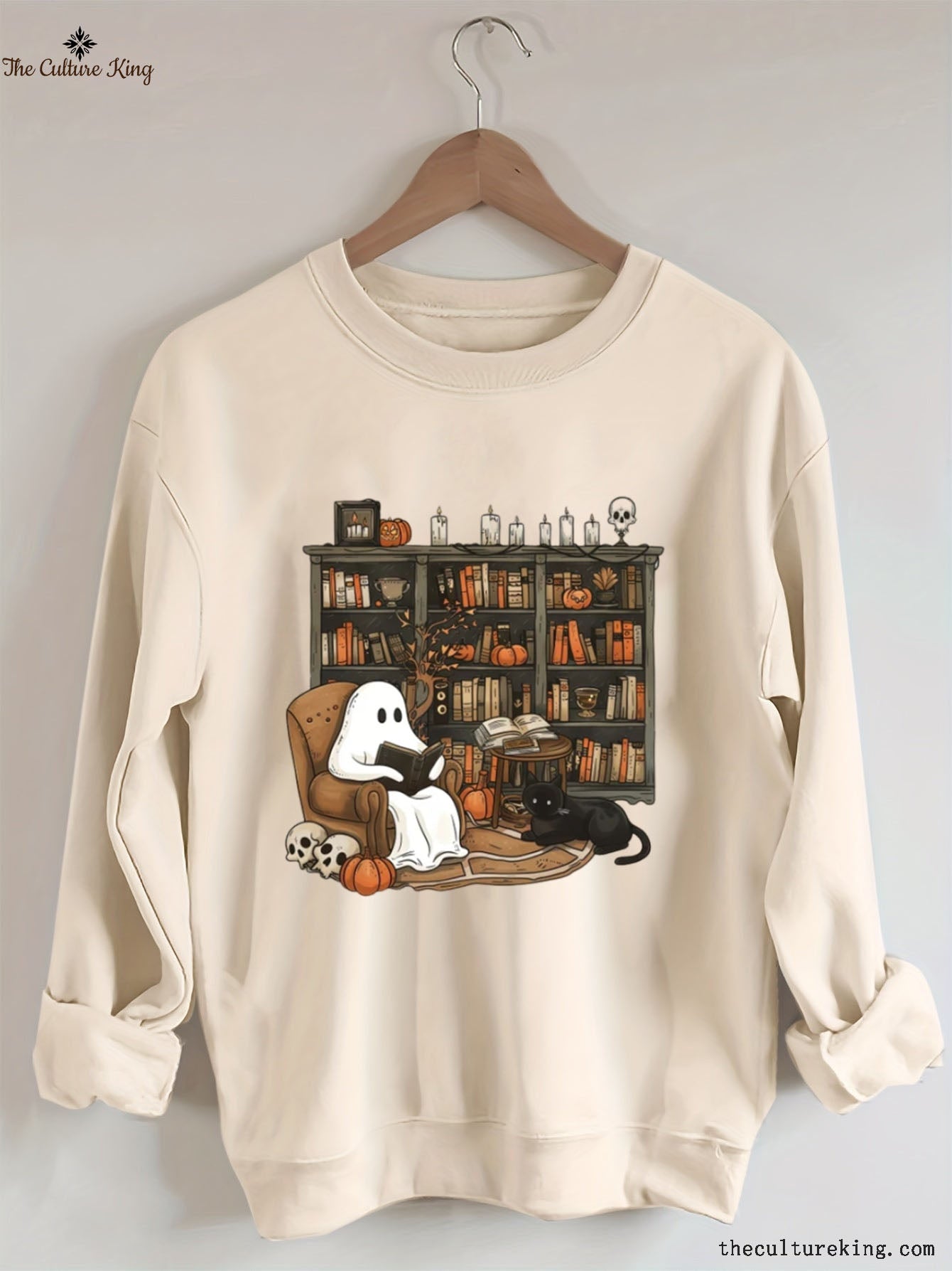 Retro Ghost Reading Books Halloween Sweatshirt