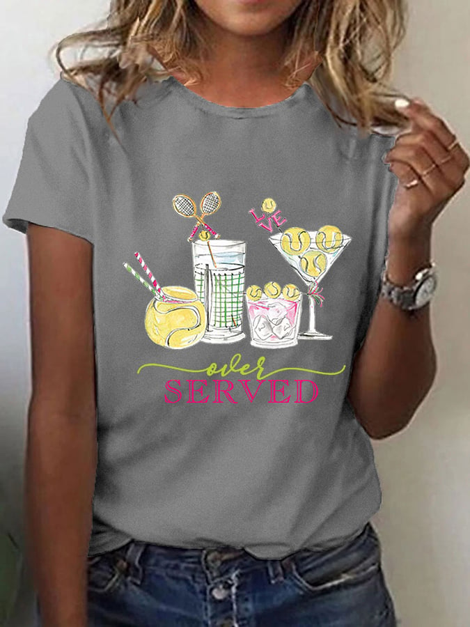 Women's Funny Tennis Tennis Drinks  Printed Casual Tee