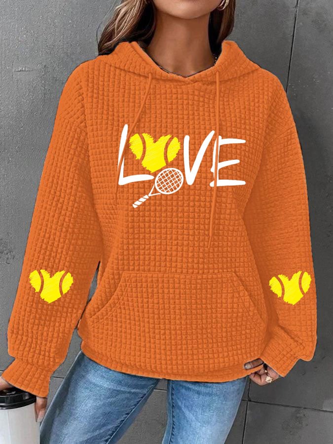 Women's love tennis printed waffle hooded sweatshirt