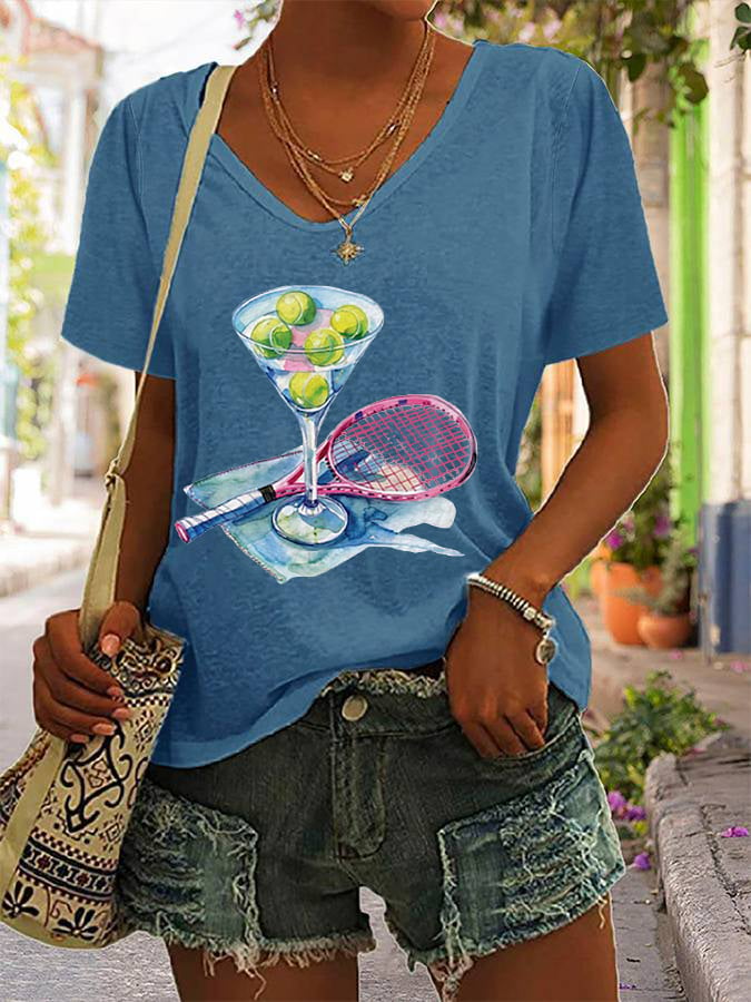 Women's Funny Tennis Tennis Lover Print V-neck T-Shirt