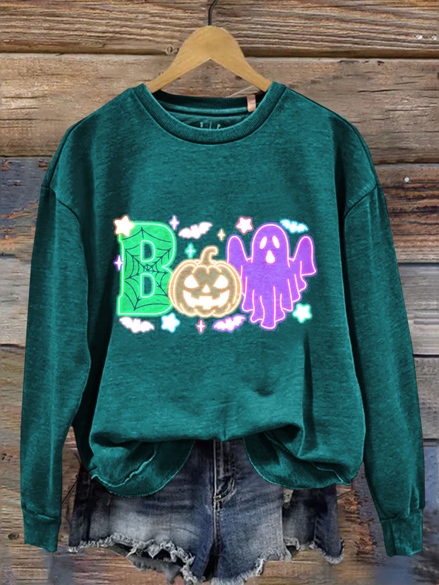 Neon Ghost Boo Halloween Art Print Casual  Sweatshirt