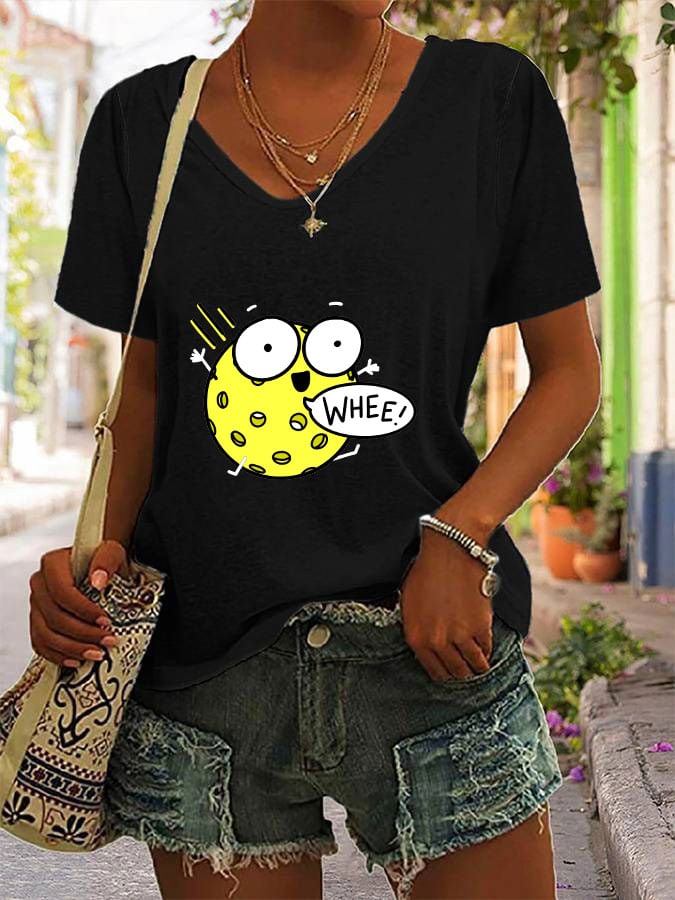 Women's Funny Pickleball Print V-Neck T-Shirt