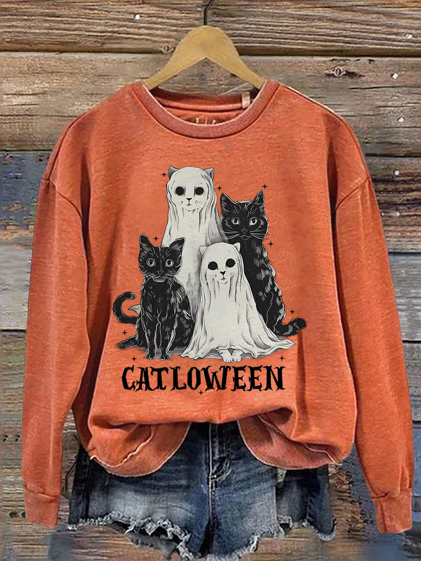 Catloween Funny Halloween Cat Casual Print Sweatshirt