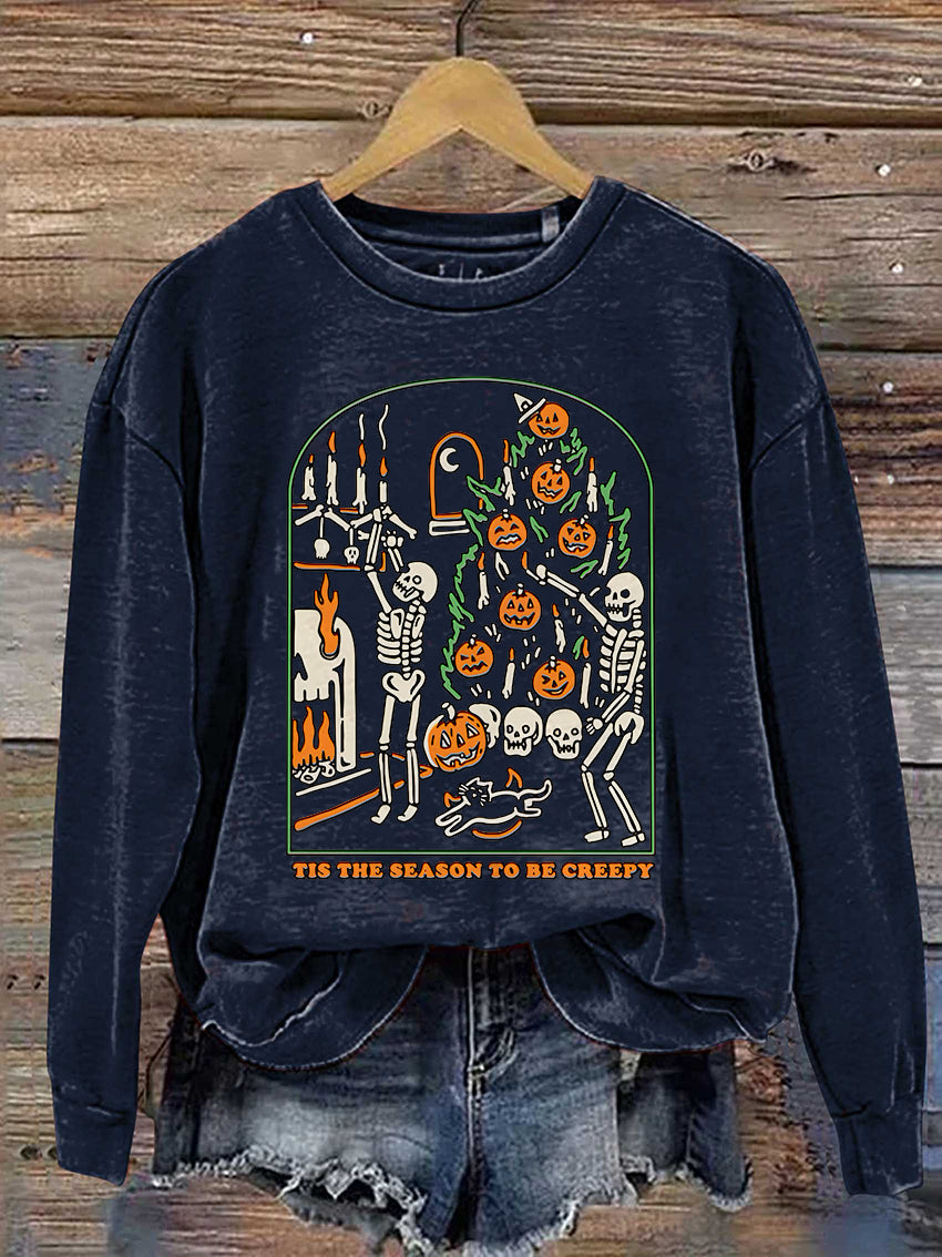 Tis The Season To Be Creepy Halloween Casual Print Sweatshirt