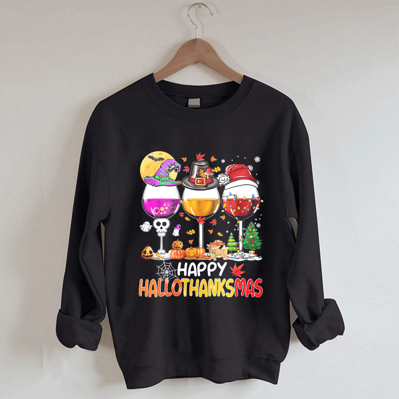 Happy Hallothanksmas Wine Sweatshirt