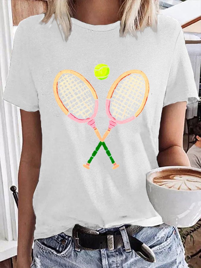 Women's Tennis Fans Racket Print Casual Printed T-shirt