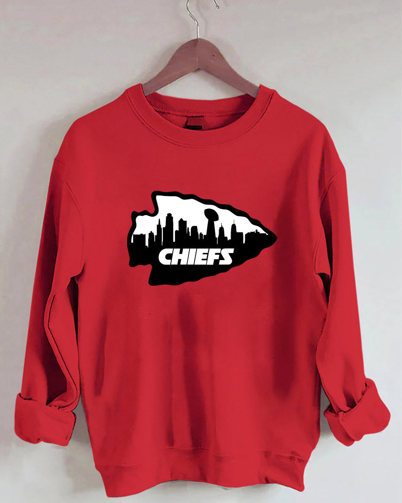 KC Chiefs Inspired Arrowhead Skyline Crewneck Sweatshirt