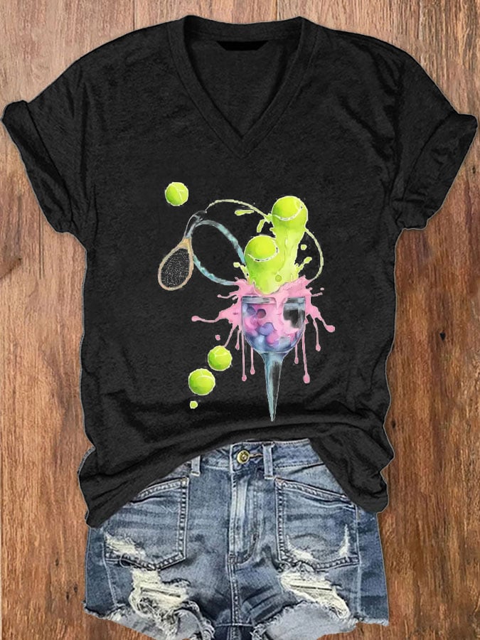 Women's Funny Tennis Tennis Lover Print V-Neck T-Shirt