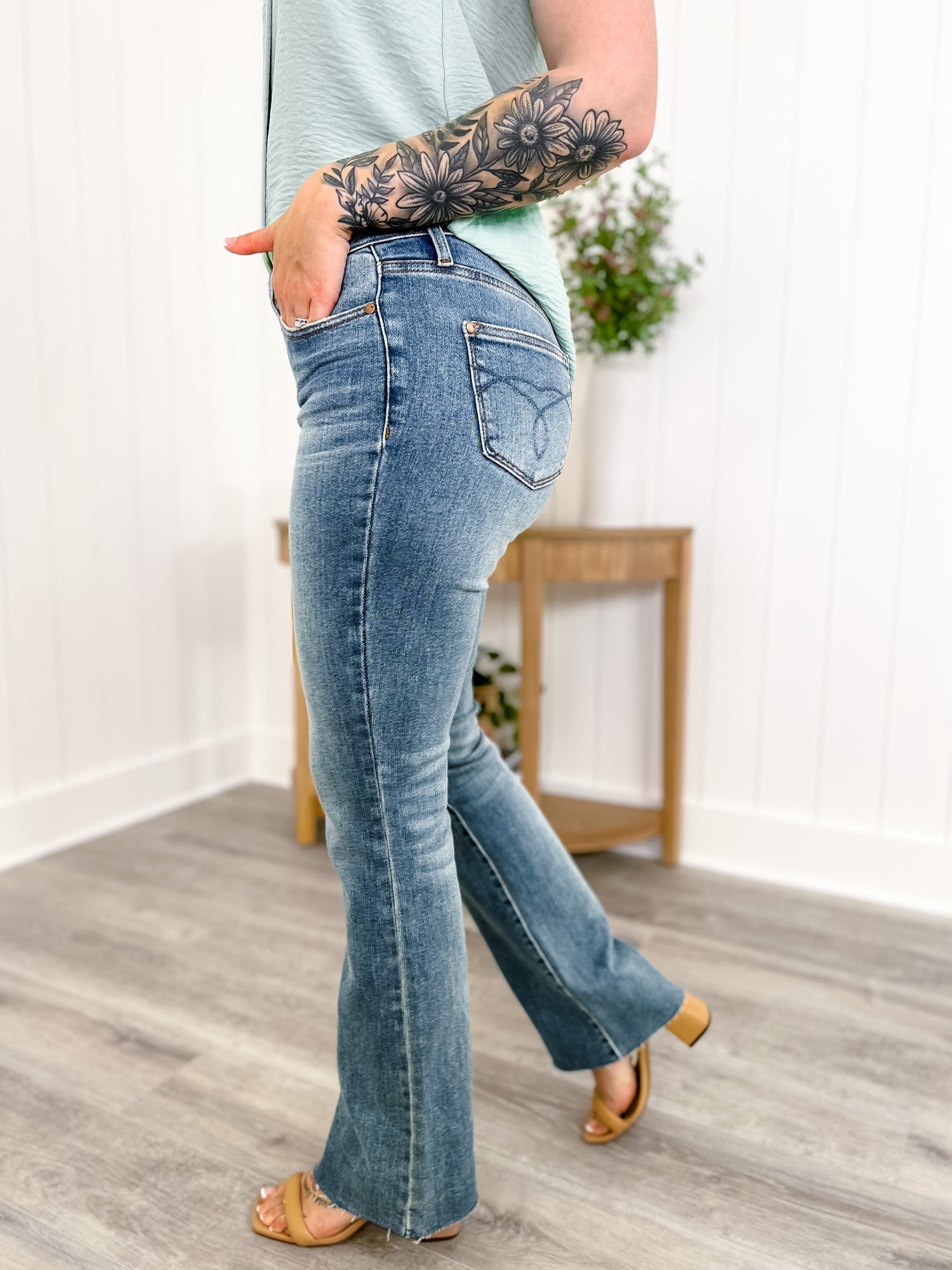 Mid-Rise Tummy Tuck Bootcut Jeans (Buy 2 Free Shipping)