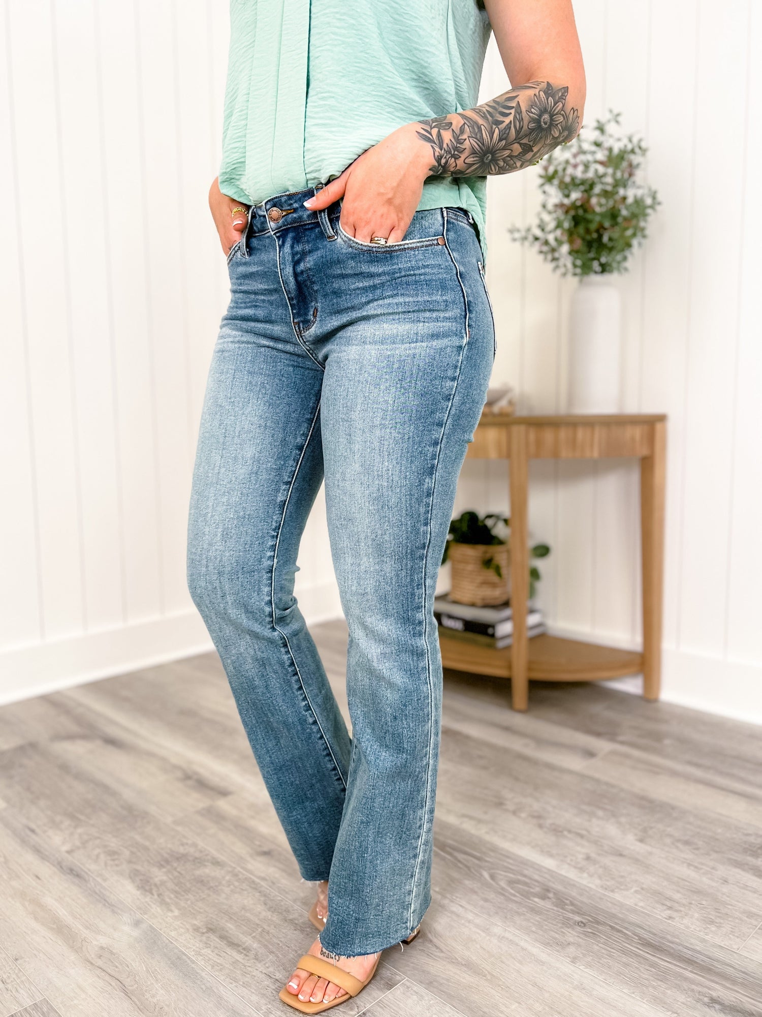 Mid-Rise Tummy Tuck Bootcut Jeans (Buy 2 Free Shipping)