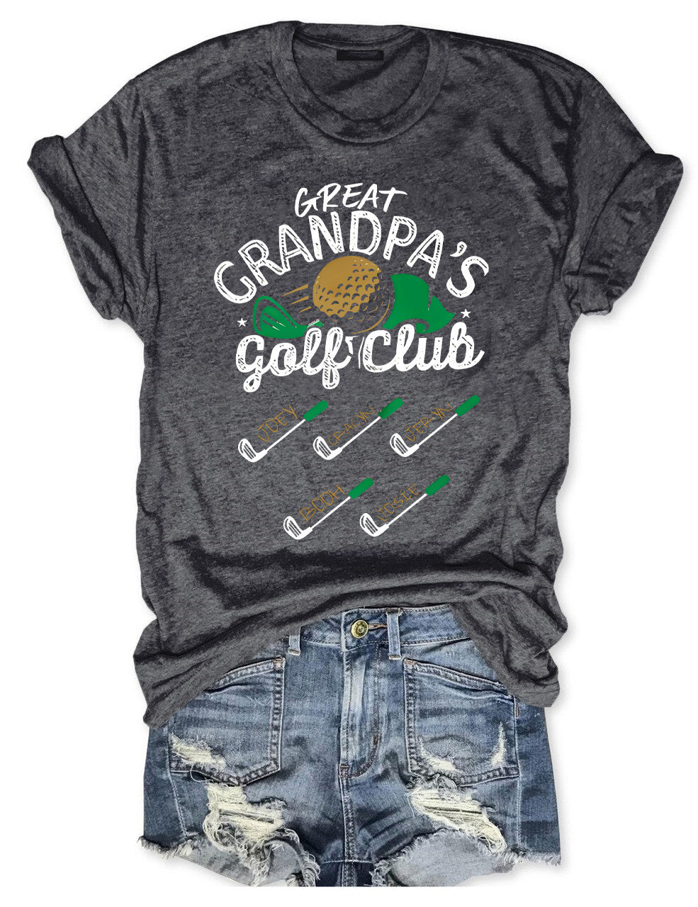 Personalized Grandpa Golf Club T-shirt With Grandkids Names