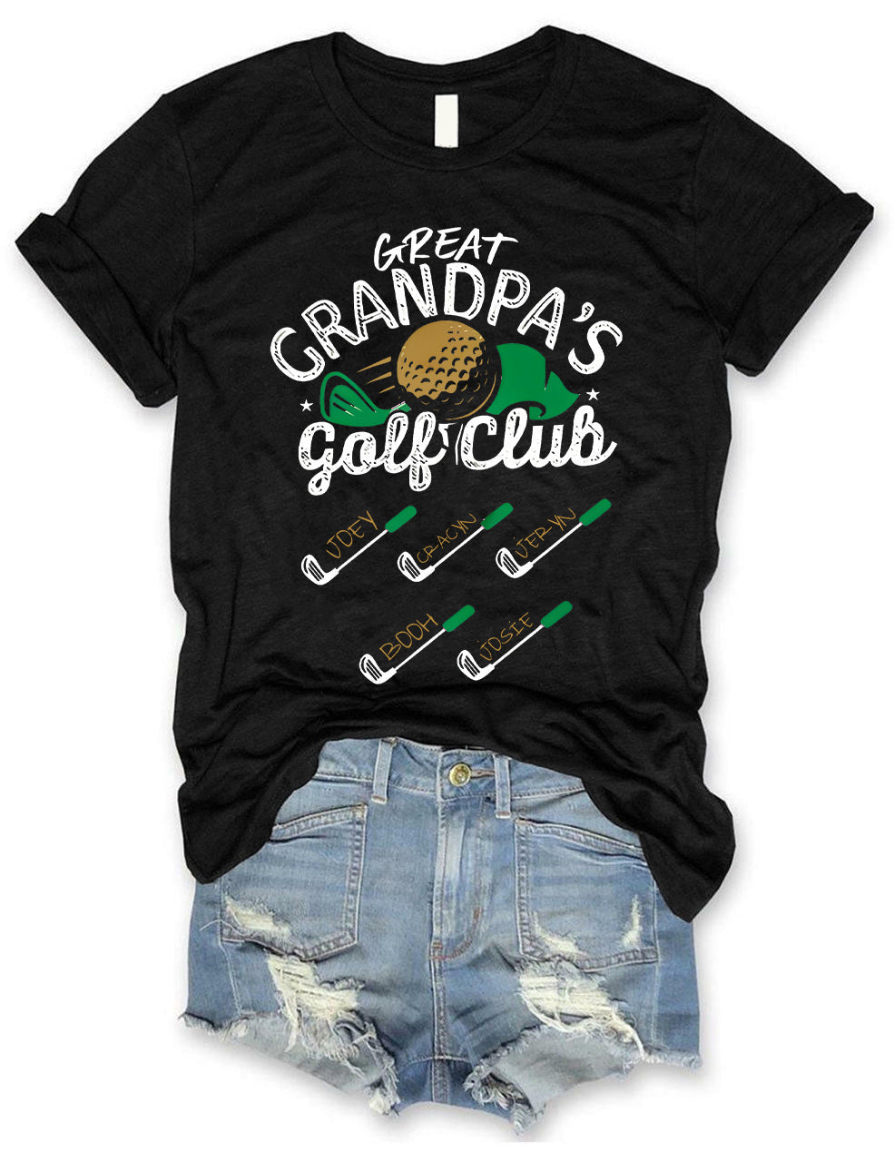 Personalized Grandpa Golf Club T-shirt With Grandkids Names