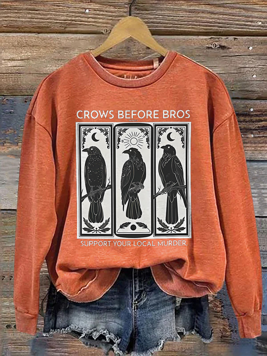 Crows Support Local Murder Casual Print Sweatshirt