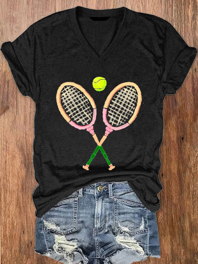 Women's Funny Tennis Tennis Lover Print V-Neck T-Shirt