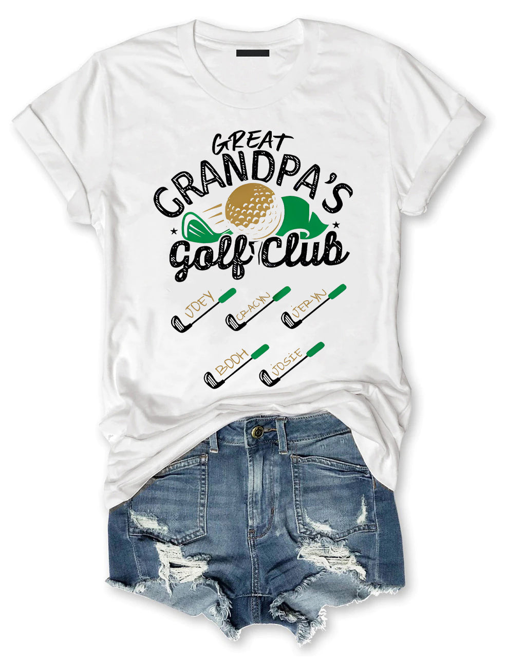 Personalized Grandpa Golf Club T-shirt With Grandkids Names