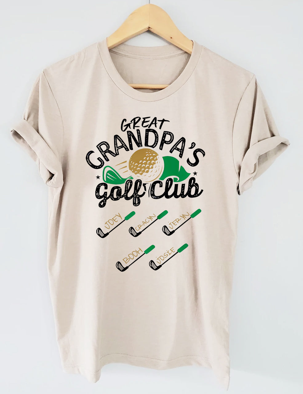 Personalized Grandpa Golf Club T-shirt With Grandkids Names