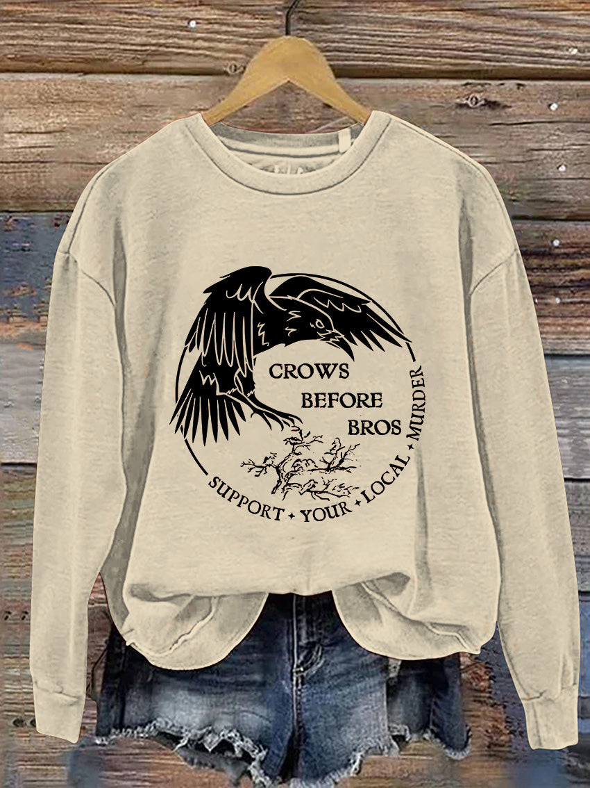 Funny Crows Before Bros Casual Print Sweatshirt