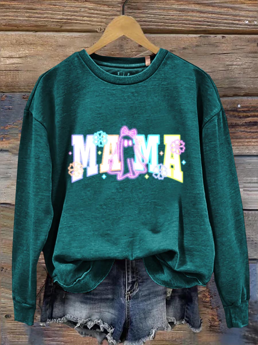 Neon Ghost Mama Halloween Art Print Casual  Sweatshirt