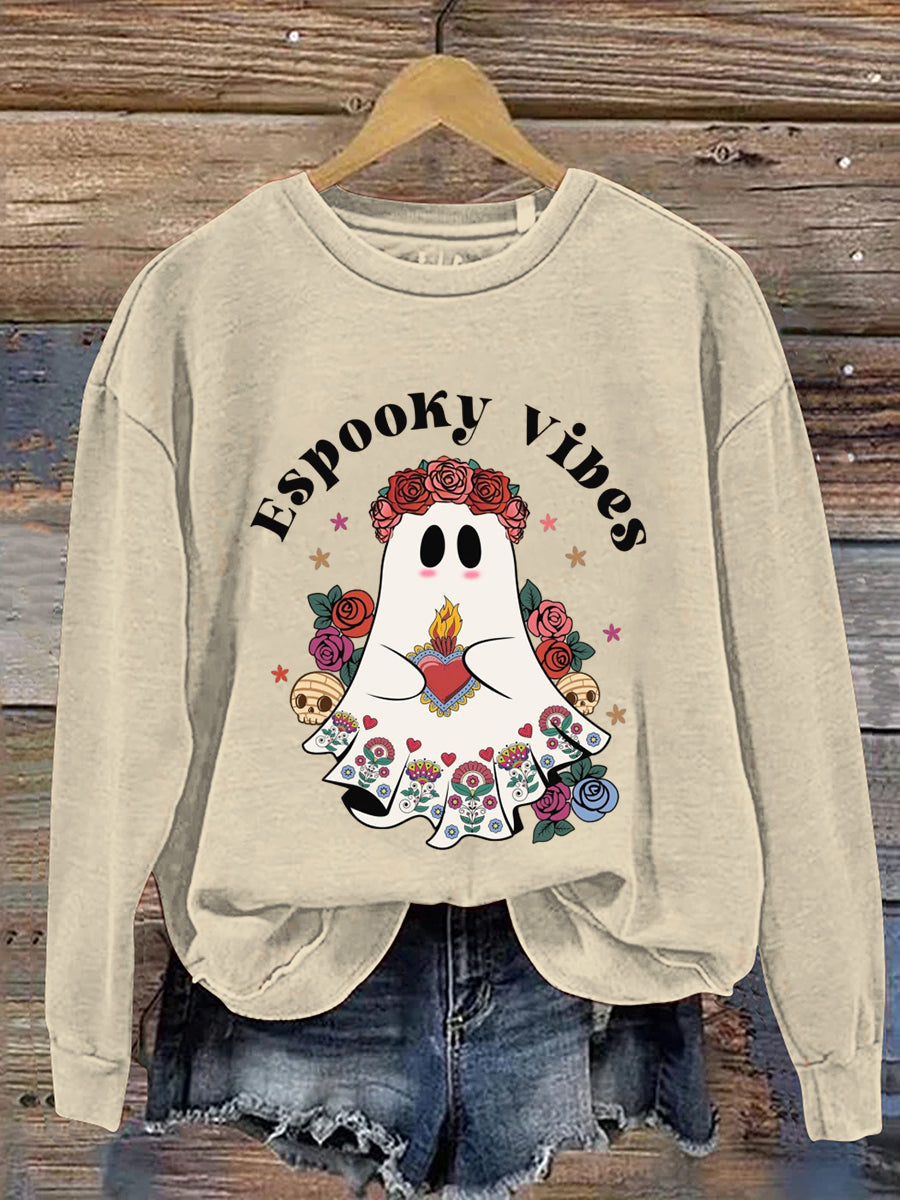 Espooky Vibes Ghost Halloween Art Print Casual Sweatshirt