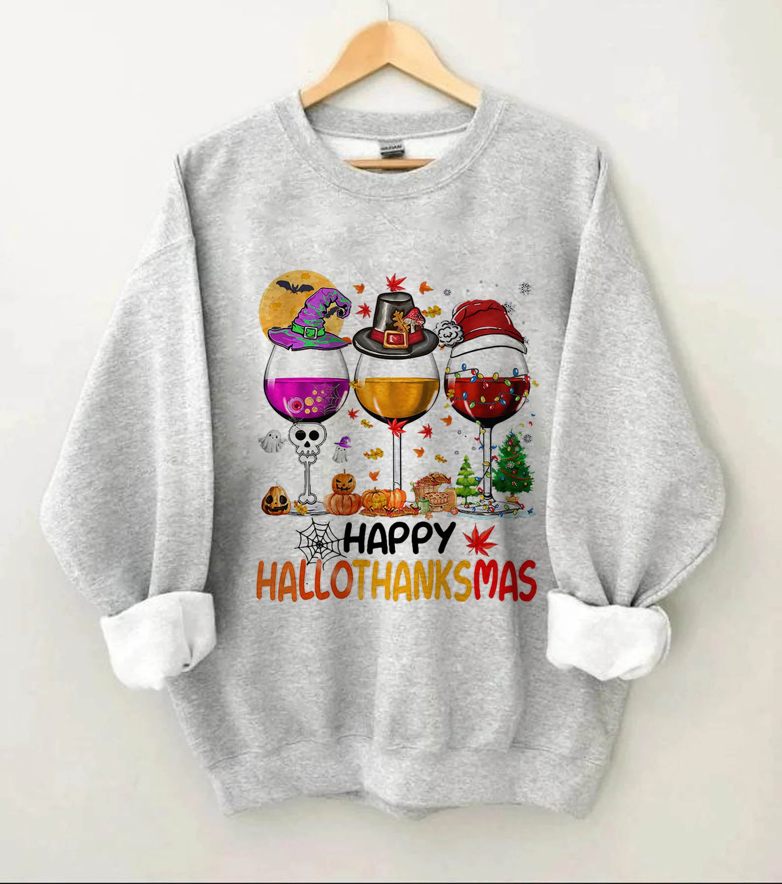 Happy Hallothanksmas Wine Sweatshirt