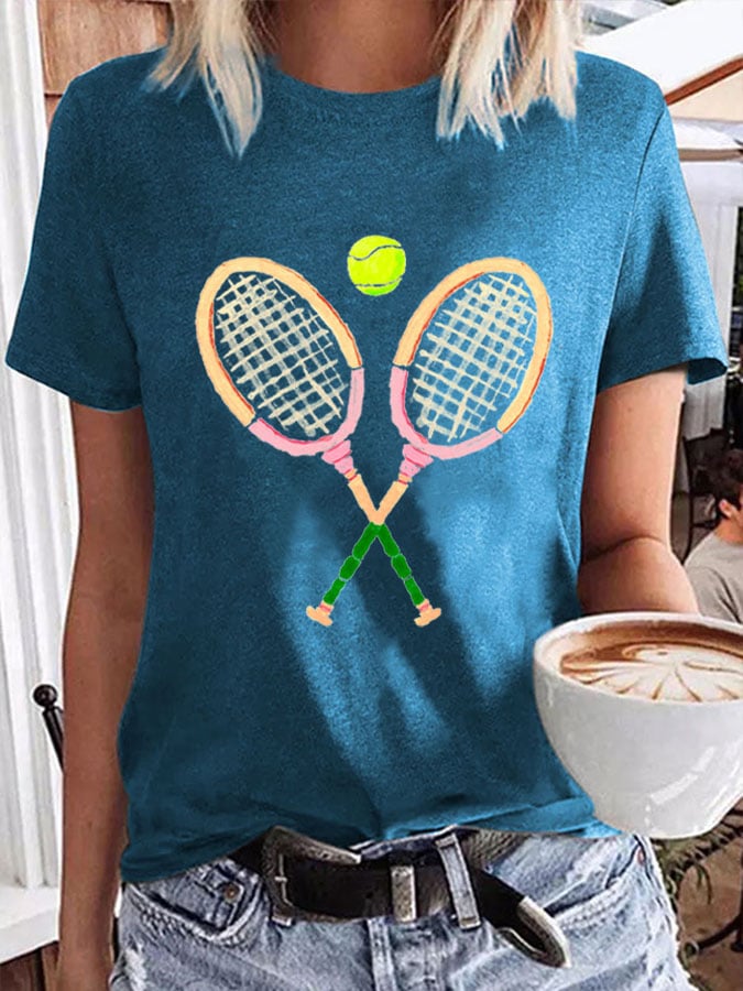 Women's Tennis Fans Racket Print Casual Printed T-shirt