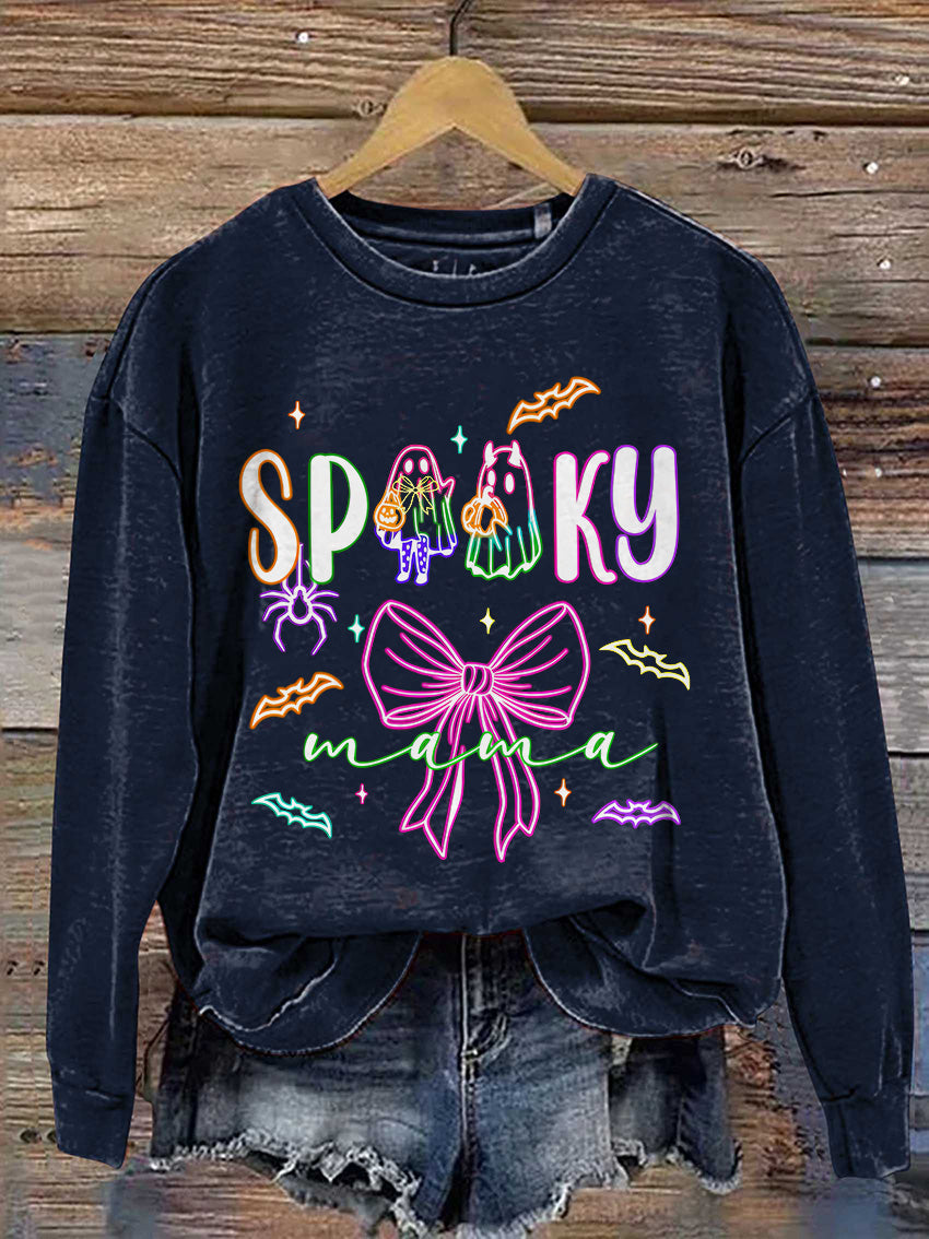 Coquette Halloween Neon Cute Ghost Casual Print Sweatshirt