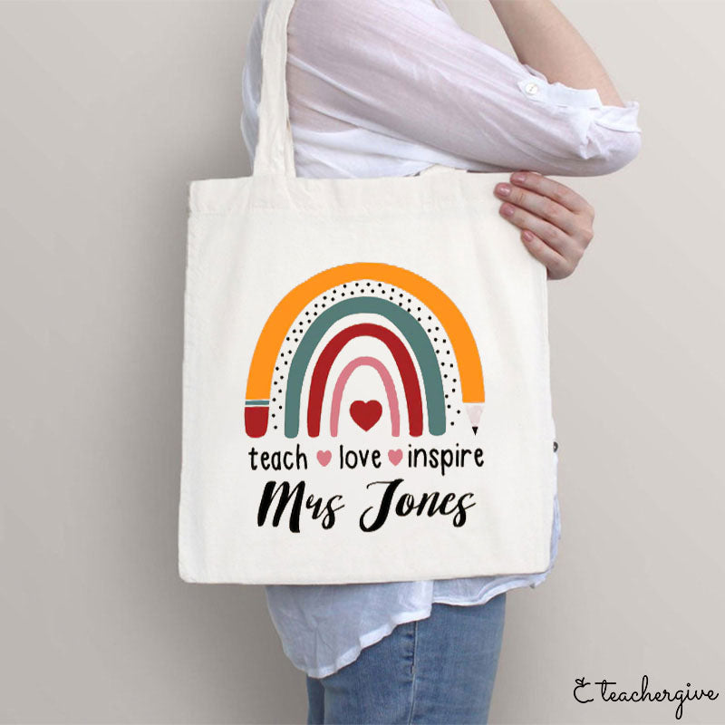 Personalized Teach Love Inspire Teacher Tote Bag