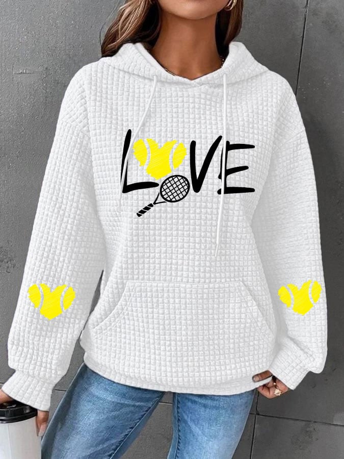 Women's love tennis printed waffle hooded sweatshirt