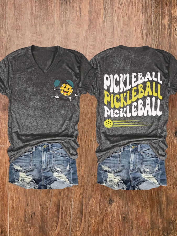 Women's Fun Pickleball V-Neck T-Shirt